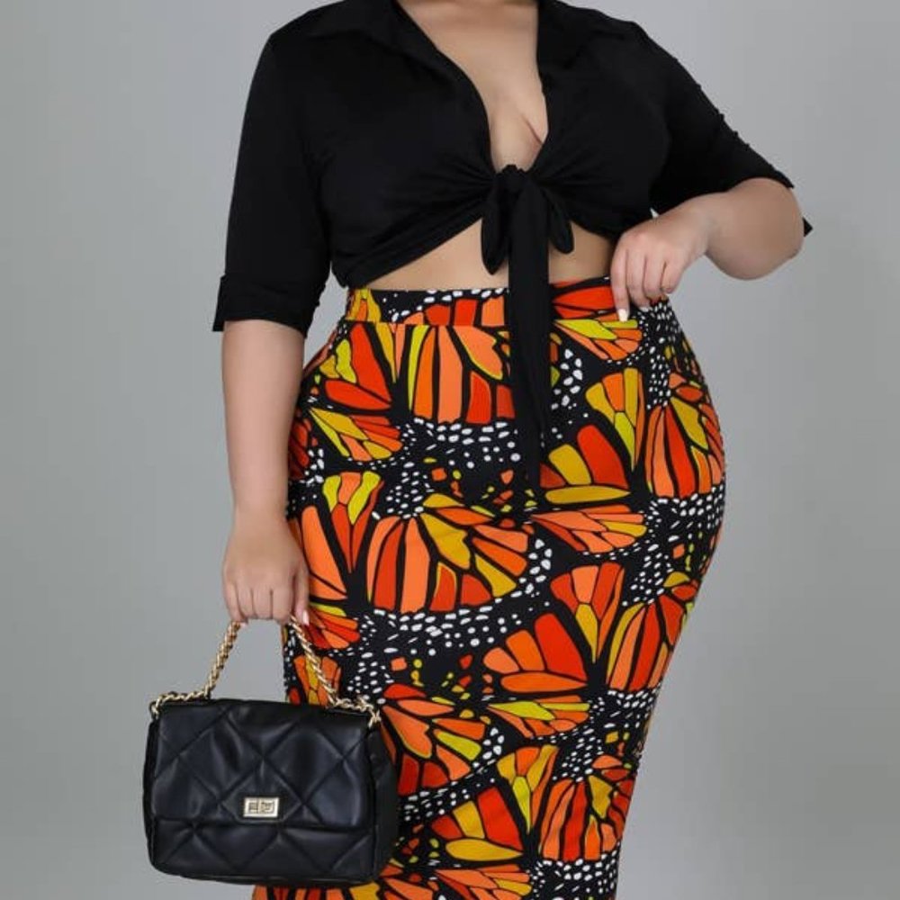 NWT Plus Size 2pc Crop Top Skirt Set 1x -3x